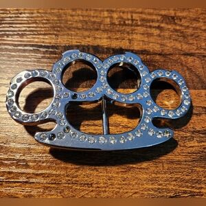Brass Knuckle chrome with diamonds belt buckle